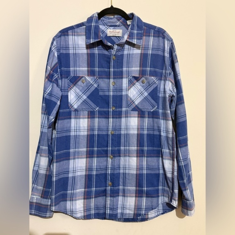 Weatherproof Men's Blue and White Plaid Shirt
